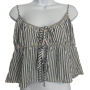 American Eagle Blue & White Striped Peplum Cami Top M Coquette Babydoll